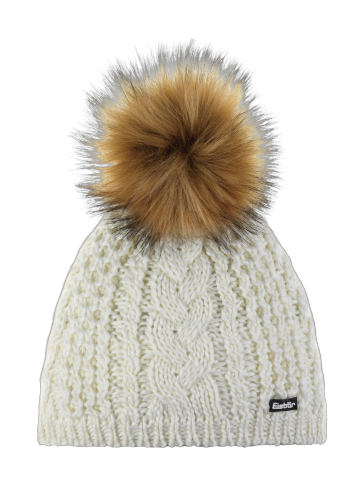 Nelia Lux Strick Mütze mit Kunstfell Bommel und Merino 1