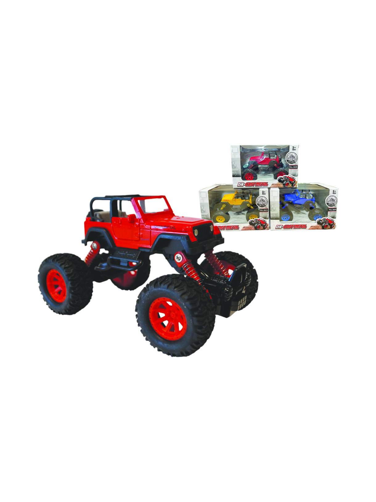 Kinder Spielzeug Offroad-Truck mit 4x4-Rückzug & gefedertem Fahrwerk 1:43 1
