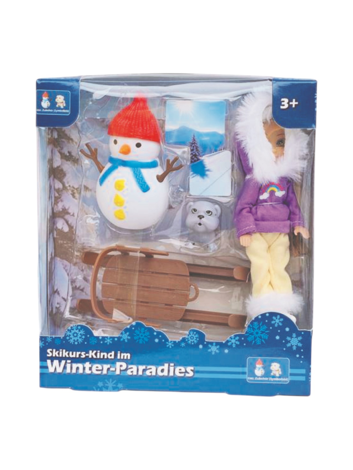 Skikurs Kind im Winter Paradies Kinder Puppenset mit Zubehör 1