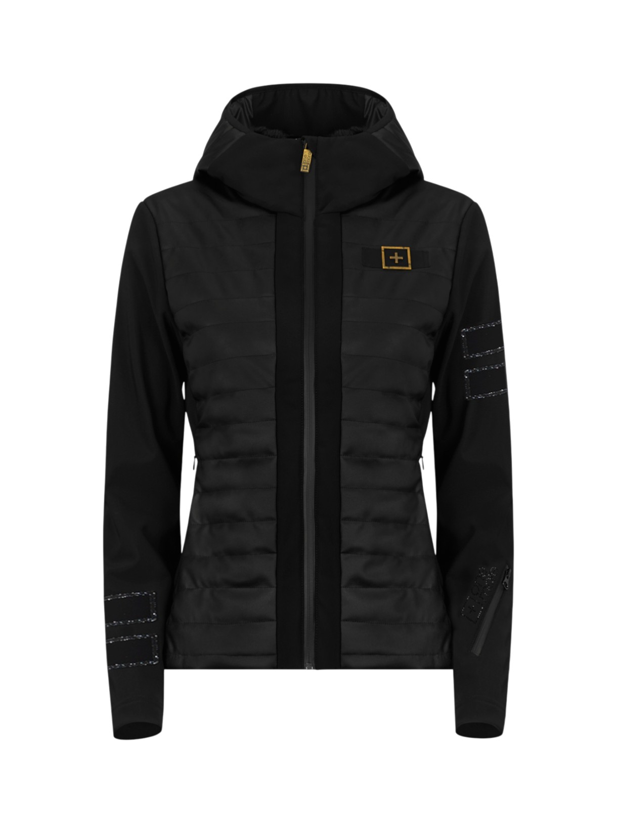 451 Softshell Damen Skijacke mit Kapuze Schriftzug aus Swarovski-Kristallen 1
