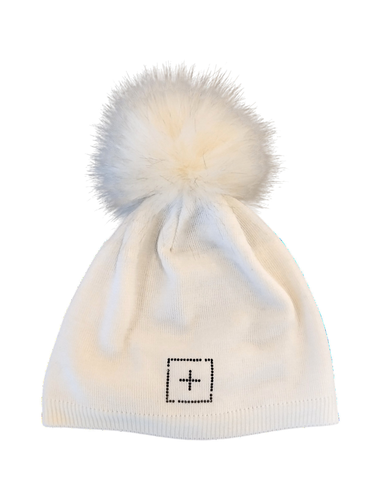 601 Damen Mütze mit Kunstpelz Pompon Logo aus Swarovski-Kristallen 1