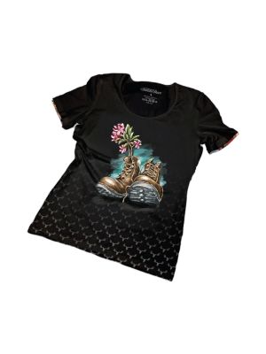 ANDRÉ ZECHMANN Flowerd Boots Damen T-Shirt 