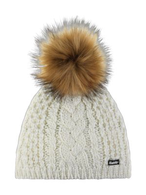 Nelia Lux Strick Mütze mit Kunstfell Bommel und Merino 
