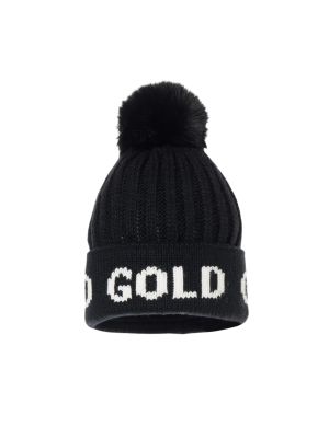 Hodd Damen Gold Strick Mütze mit Bommel 