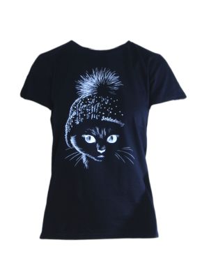 Miss Beanie Cat Damen T-Shirt schwarz 