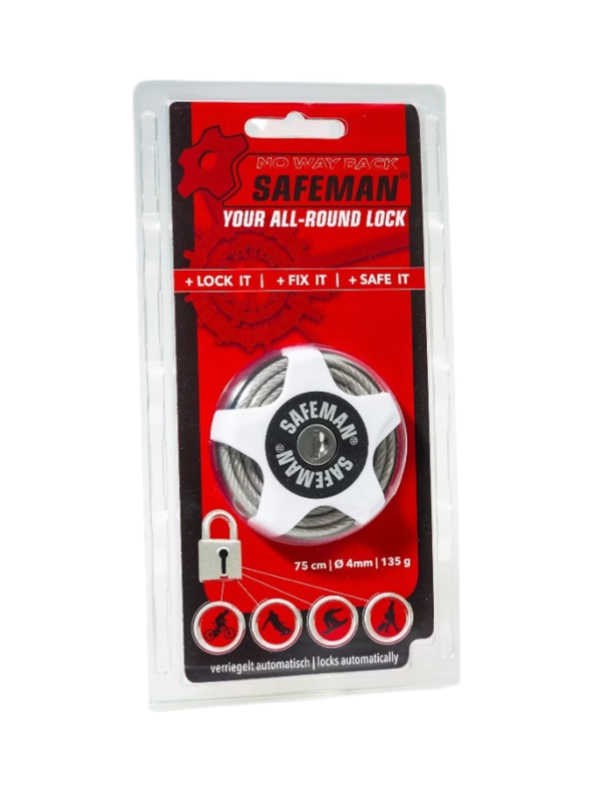 Safeman Schloss für Skier Boards Bikes 75 cm verriegelt automatisch 3