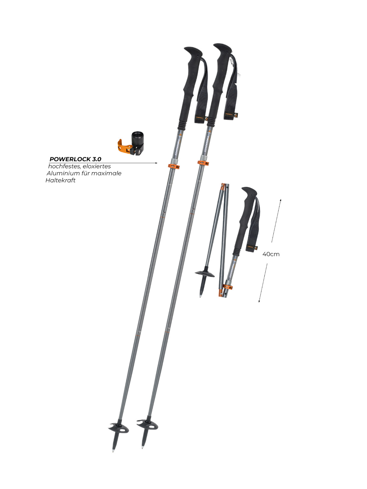 FX Lite Ti Vario Wanderstock 40 cm Packmaß Länge 115-135 cm verstellbar 4