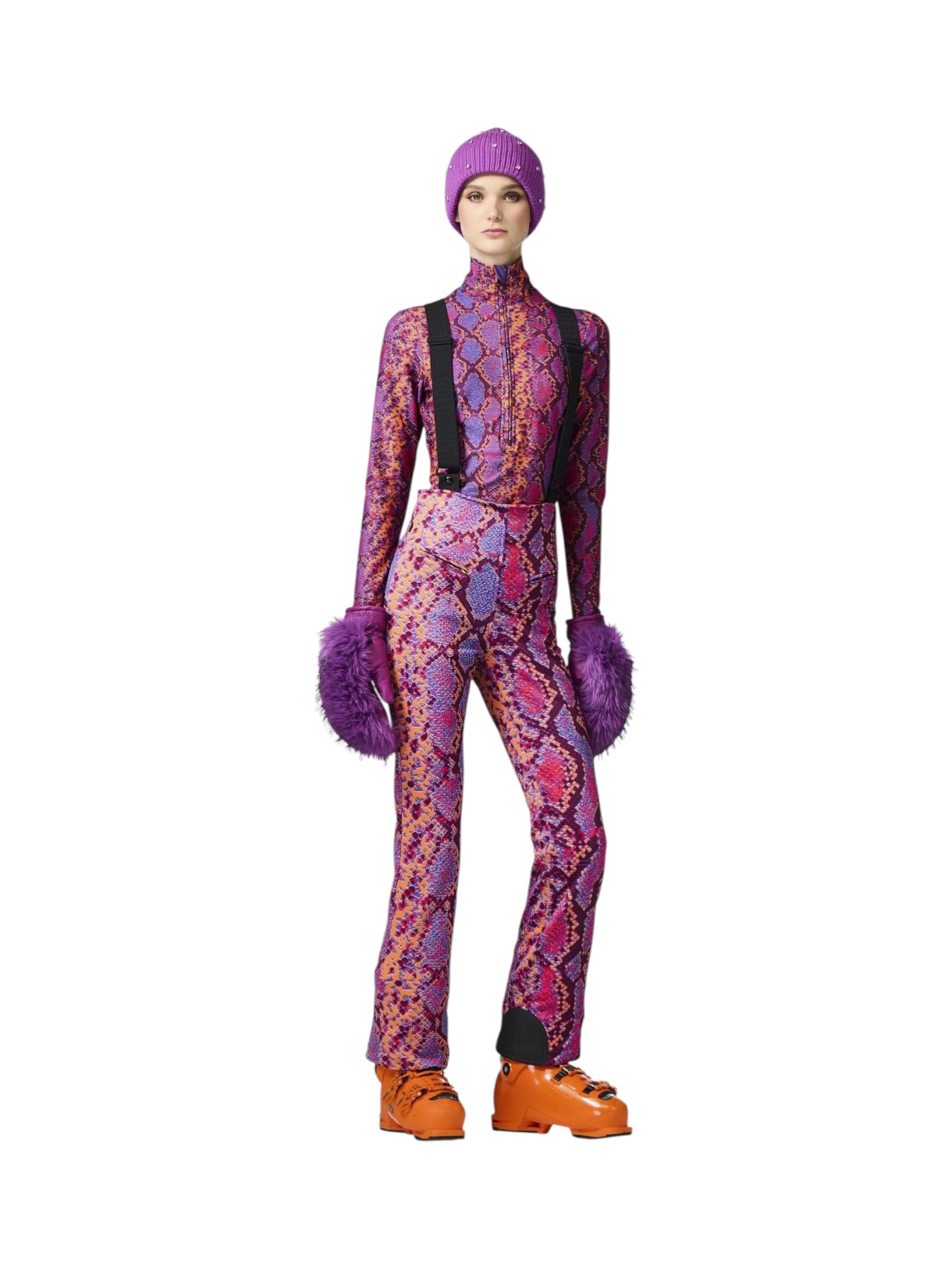 Elena Damen Skihose mit Snake Print und abnehmbaren Hosenträgern 5